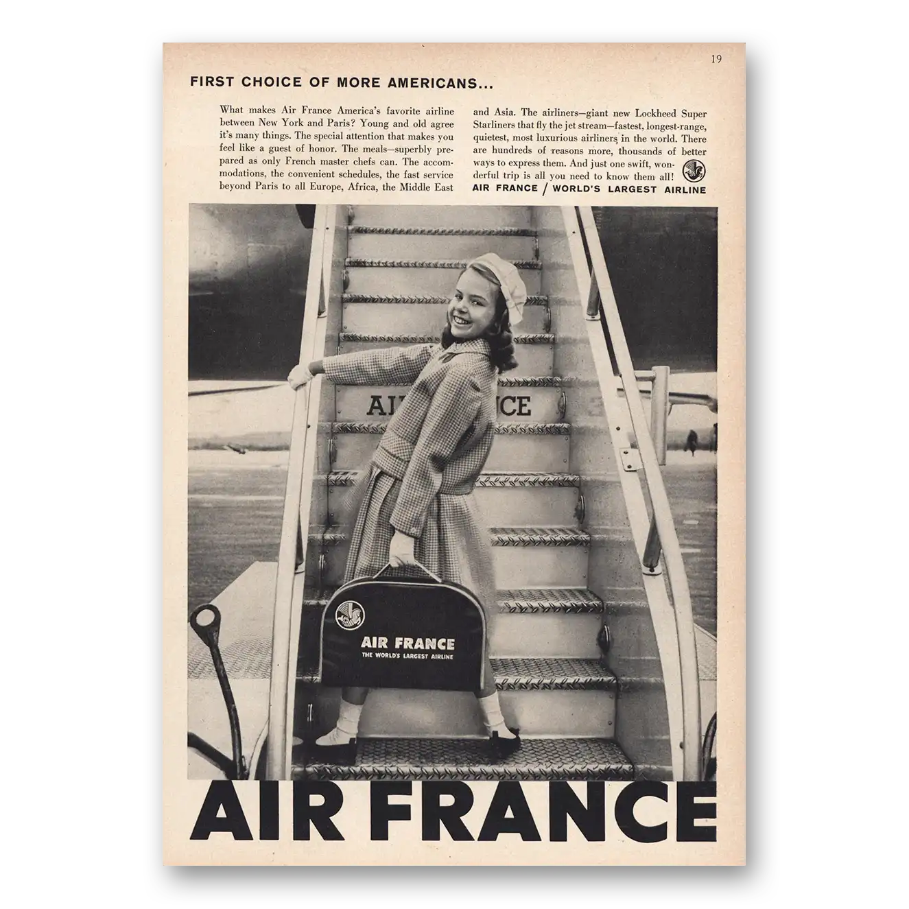 1957 Air France First Choice of More Americans Vintage Magazine Print Ad