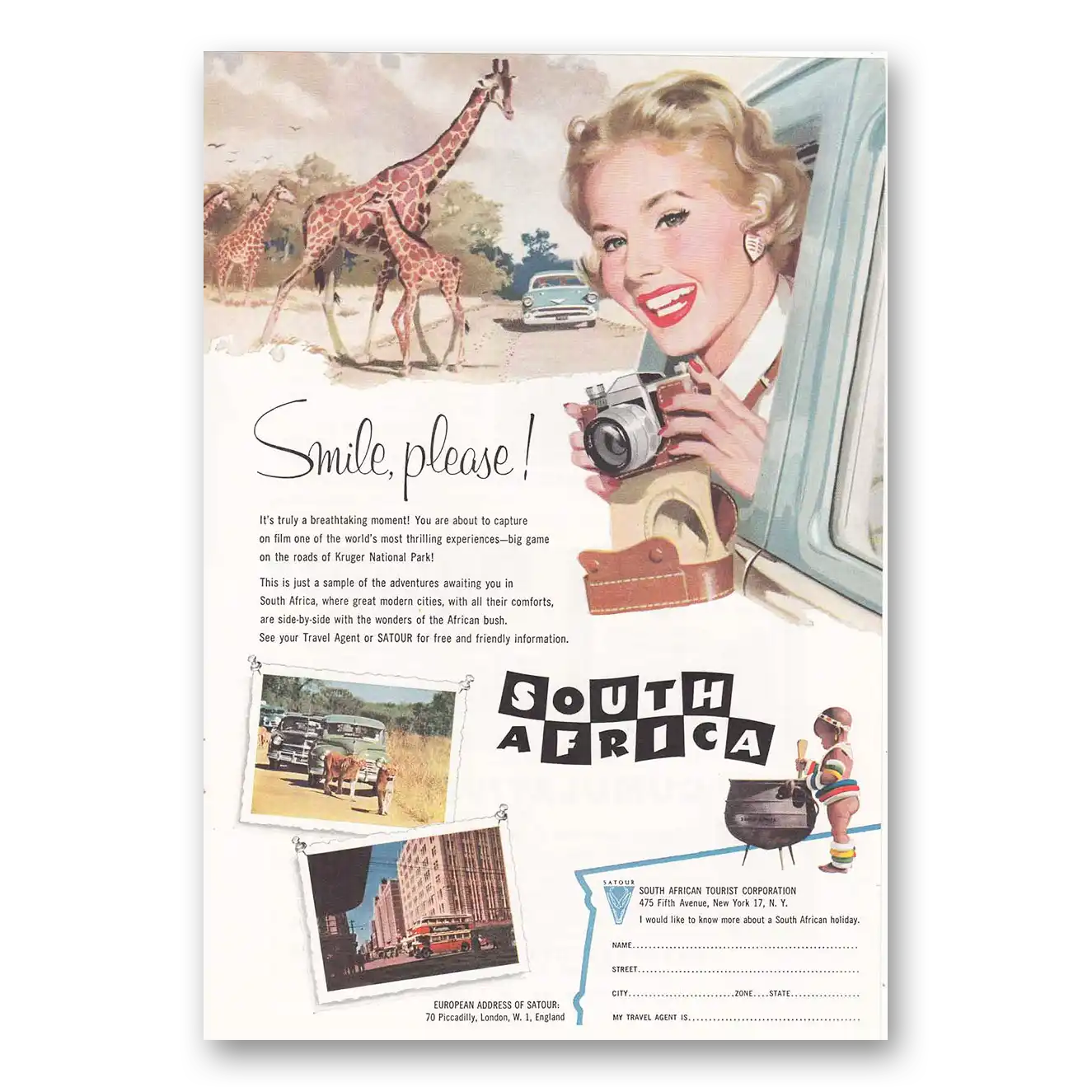 1957 South Africa Smile Please Vintage Magazine Print Ad