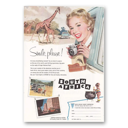 1957 South Africa Smile Please Vintage Magazine Print Ad