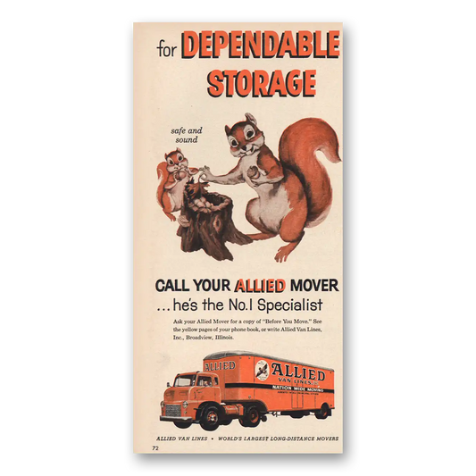 1957 Allied Van Lines Dependable Storage Vintage Magazine Print Ad