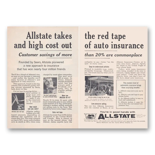 1957 Allstate Insurance Takes the Red Tape and High Cost Out Vintage Magazine Print Ad