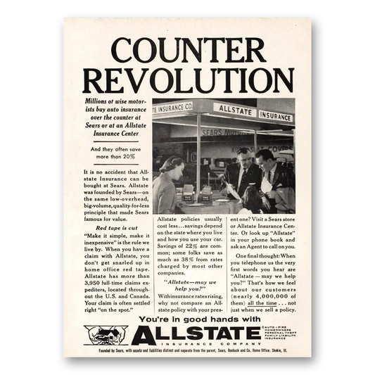 1957 Allstate Insurance Counter Revolution Vintage Magazine Print Ad