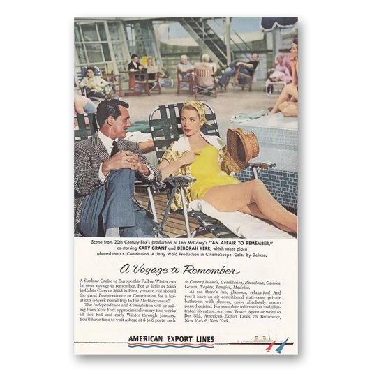 1957 American Export Lines Cary Grant Deborah Kerr Vintage Magazine Print Ad