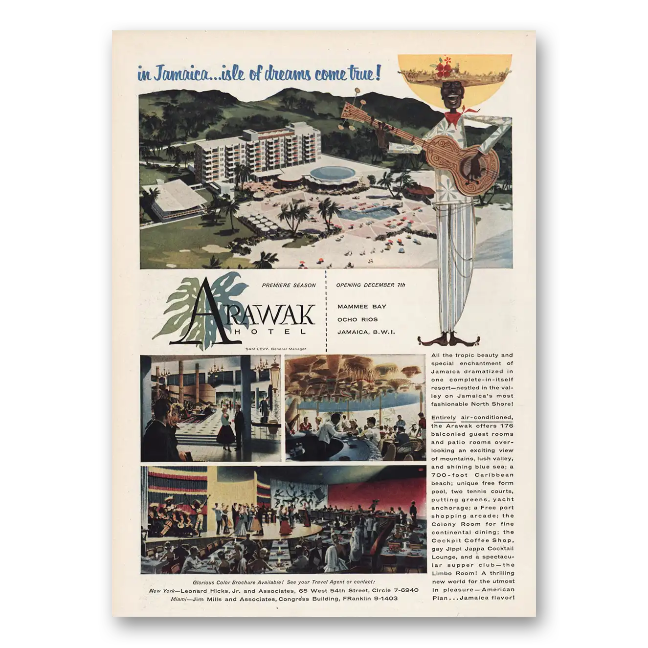 1957 Arawak Hotel Isle of Dreams Come True Vintage Magazine Print Ad