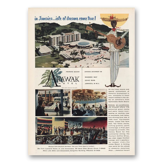 1957 Arawak Hotel Isle of Dreams Come True Vintage Magazine Print Ad