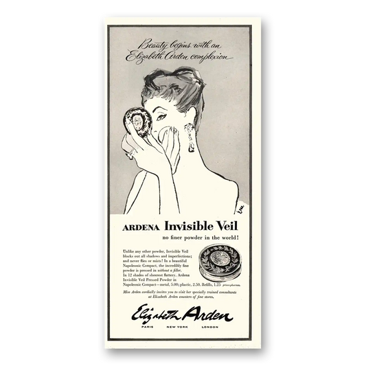 1957 Elizabeth Arden Ardena Invisible Veil Vintage Magazine Print Ad