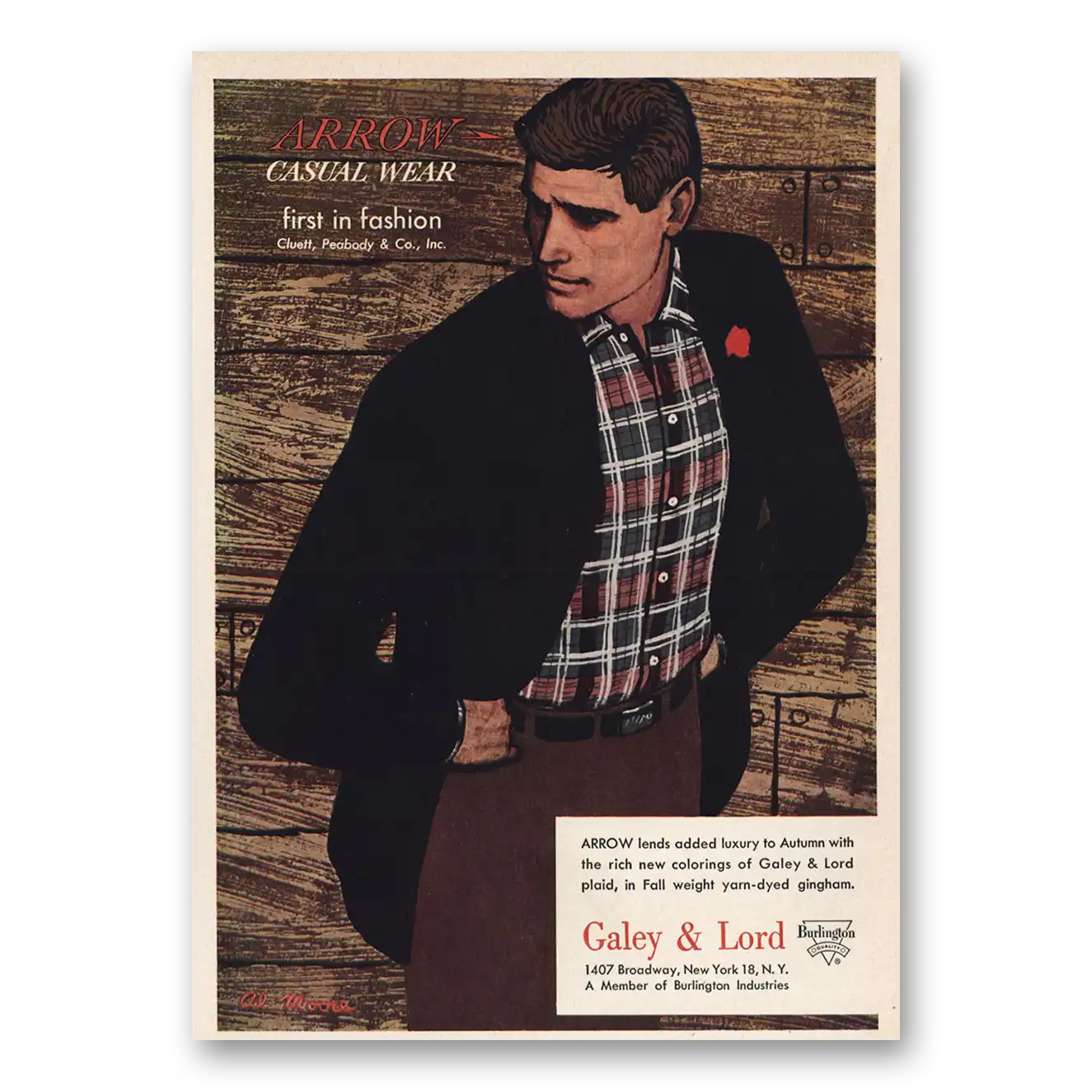 1957 Arrow Casual Wear First In Fashion Added Luxury to Autumn Vintage Magazine Print Ad