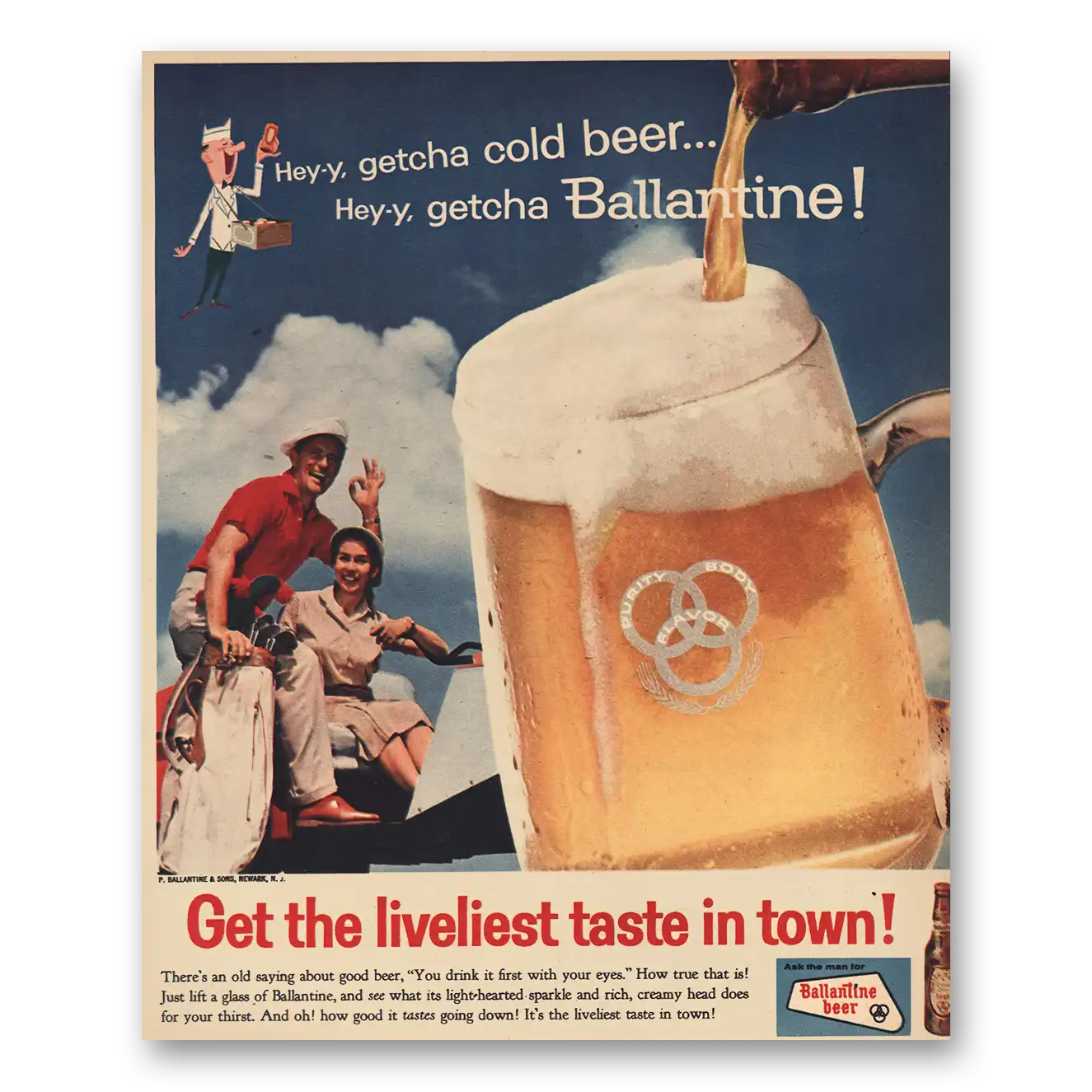 1957 Ballentine Beer Hey Getcha Ballantine Vintage Magazine Print Ad