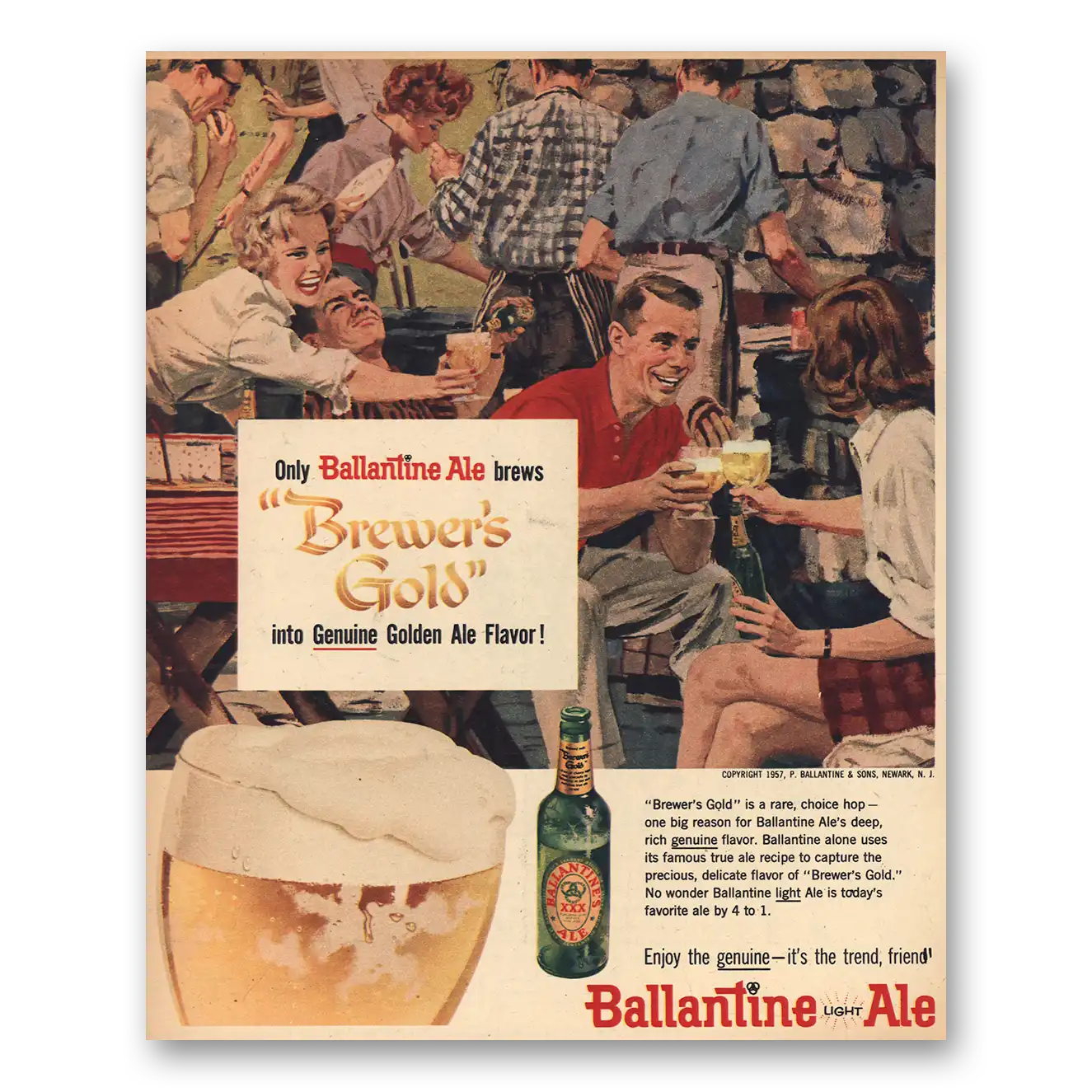 1957 Ballantines Ale Brewers Gold Vintage Magazine Print Ad