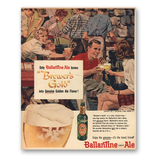 1957 Ballantines Ale Brewers Gold Vintage Magazine Print Ad