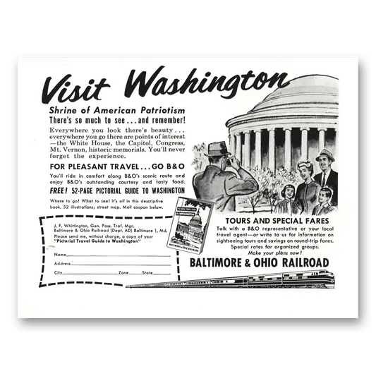 1957 Baltimore and Ohio Railroad Shrine of American Patriotism Washington Vintage Magazine Print Ad