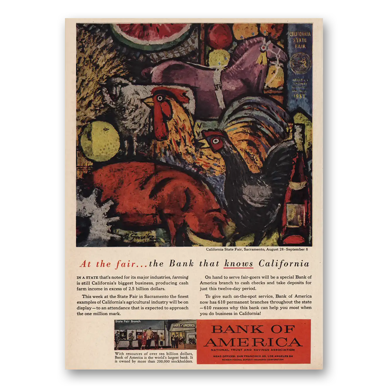 1957 Bank of America California State Fair Vintage Magazine Print Ad