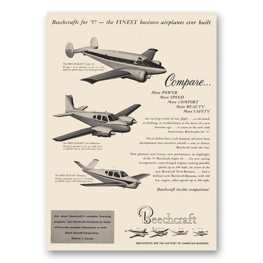 1957 Beechcraft Power Speed Comfort Vintage Magazine Print Ad
