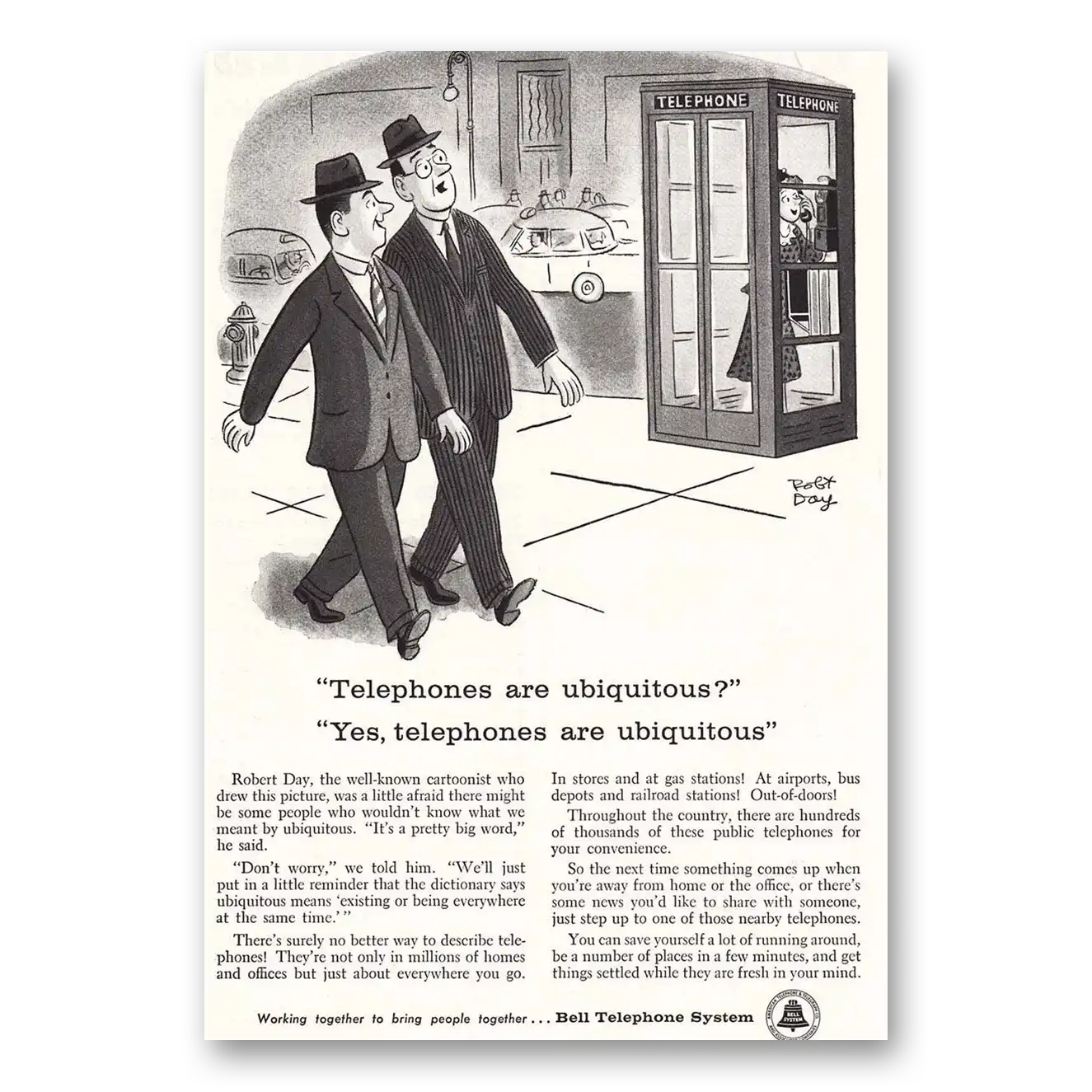 1957 Bell Telephone Telephones are Ubiquitous Vintage Magazine Print Ad