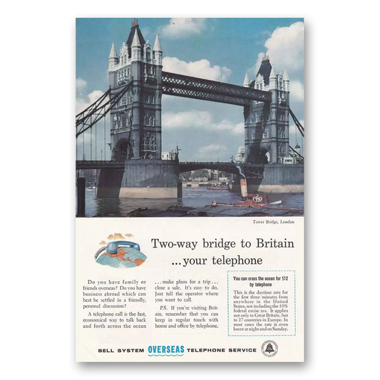 1957 Bell Telephone Tower Bridge London Vintage Magazine Print Ad