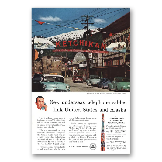 1957 Bell Telephone Ketchikan Underseas Cables Vintage Magazine Print Ad