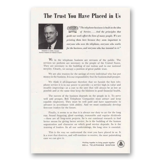 1957 Bell Telephone Trust You Have Placed In Us Vintage Magazine Print Ad