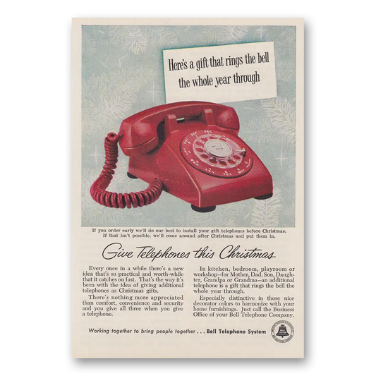 1957 Bell Telephone Give Telephones this Christmas Vintage Magazine Print Ad