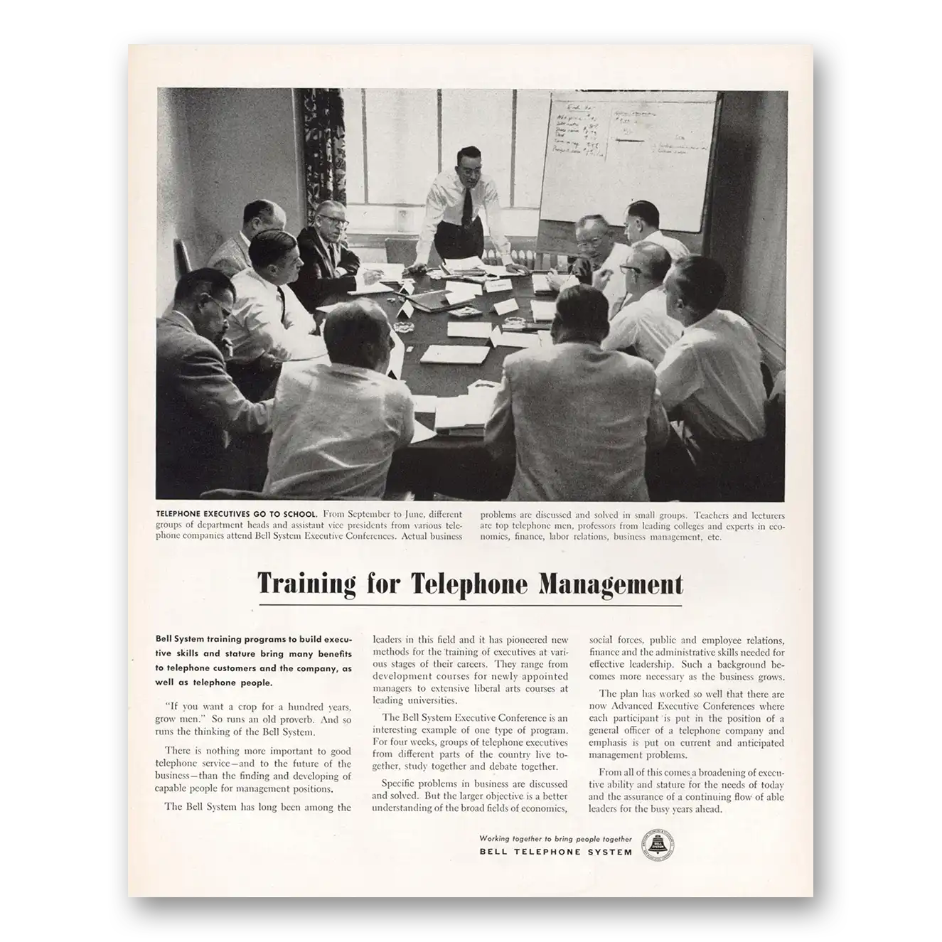 1957 Bell Telephone Training for Telephone Management Vintage Magazine Print Ad