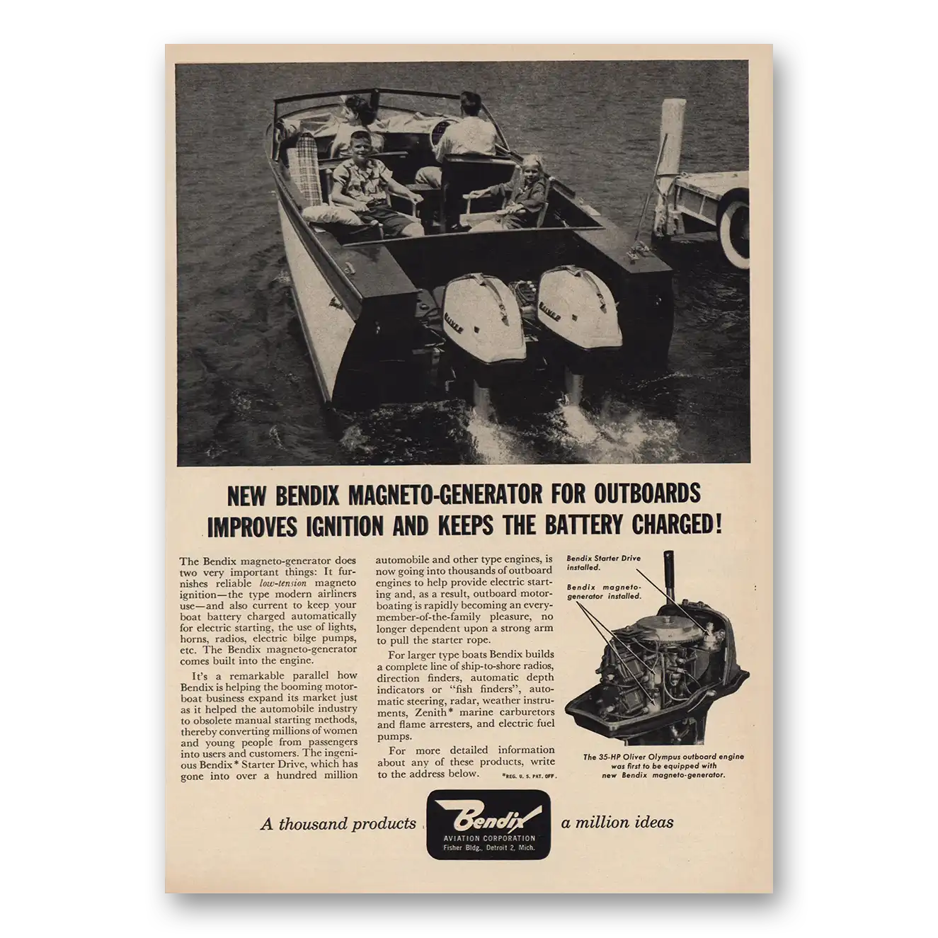 1957 Bendix Aviation Magneto Generator Vintage Magazine Print Ad