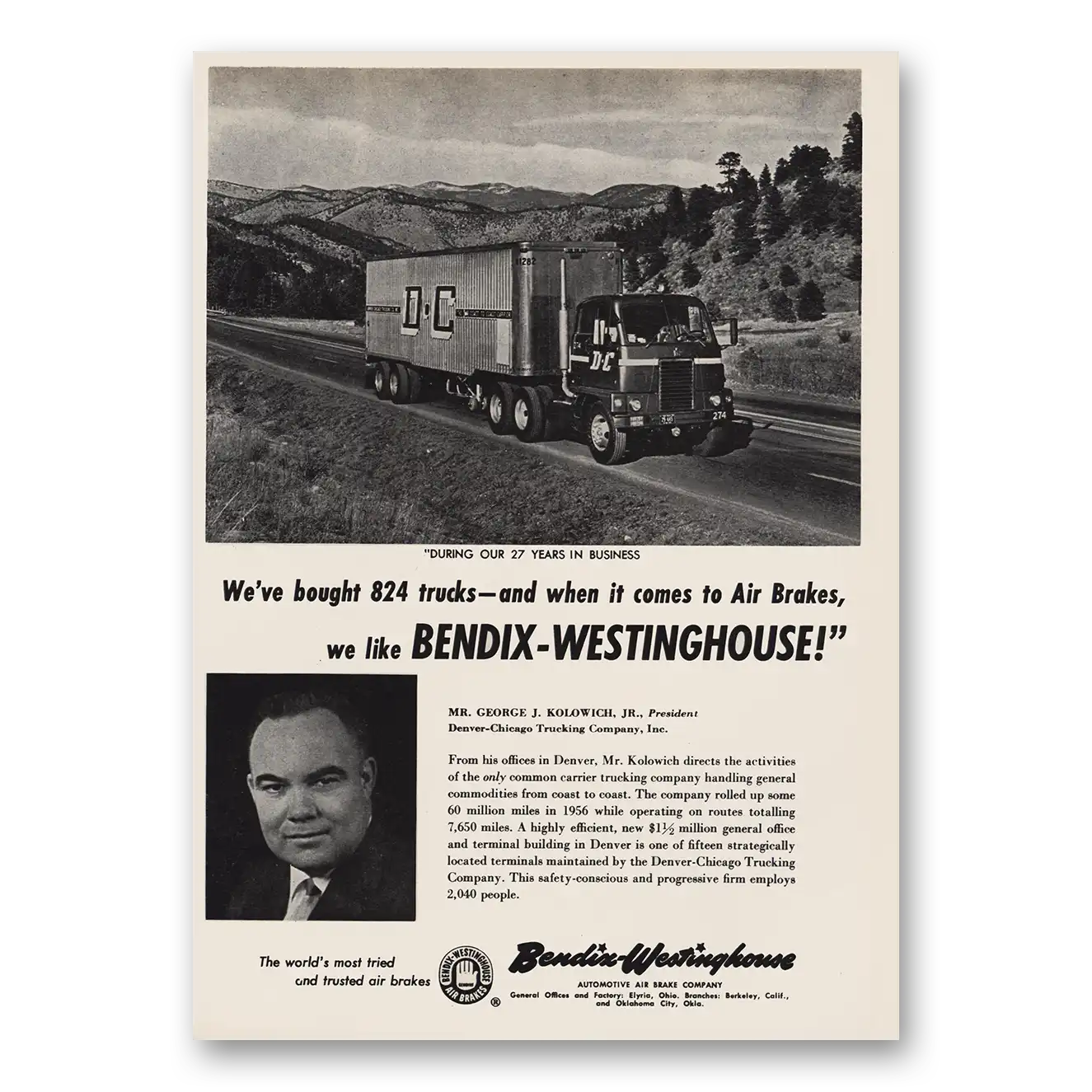 1957 Bendix Westinghouse Denver Chicago Trucking Vintage Magazine Print Ad