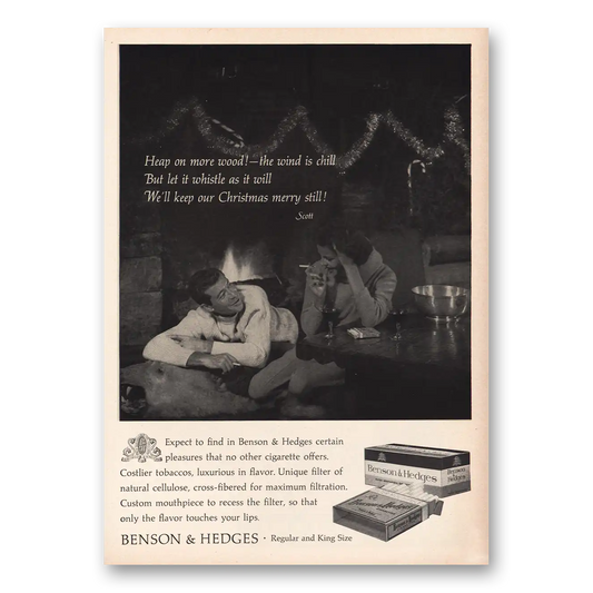 1957 Benson & Hedges Cigarettes Heap On More Wood Christmas Vintage Magazine Print Ad