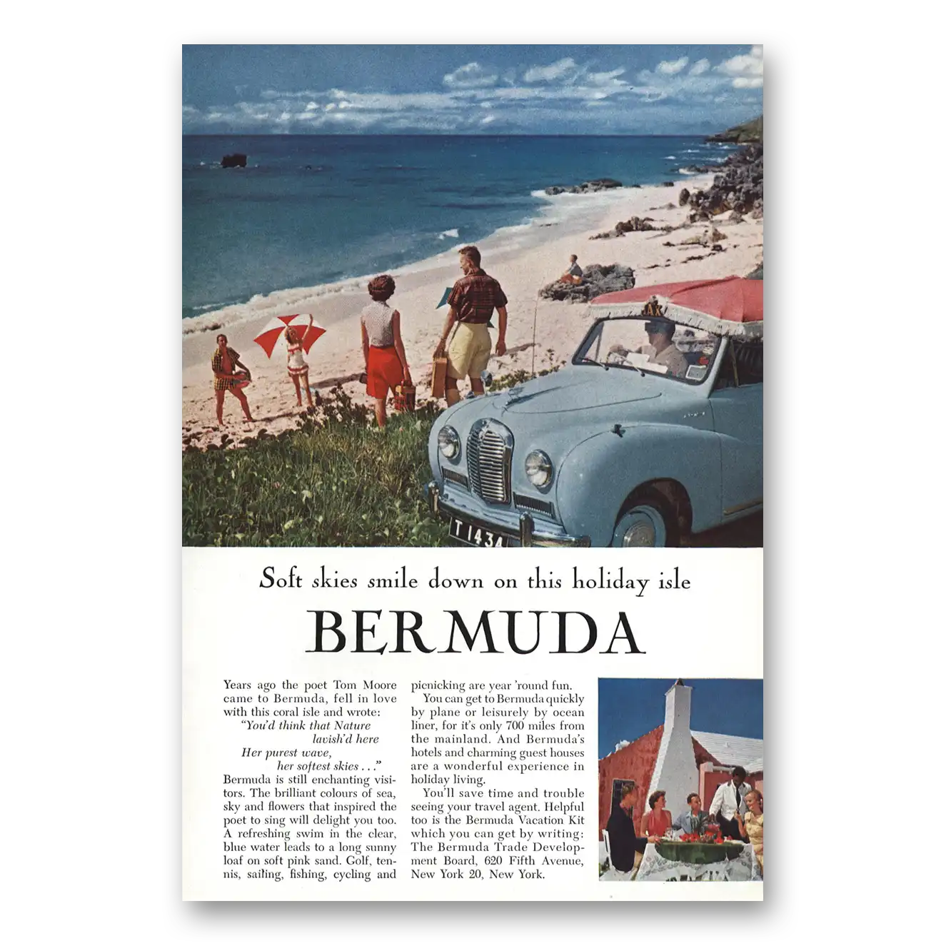 1957 Bermuda Soft Skies Tom Moore Vintage Magazine Print Ad