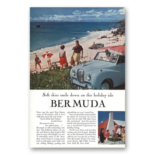 1957 Bermuda Soft Skies Tom Moore Vintage Magazine Print Ad