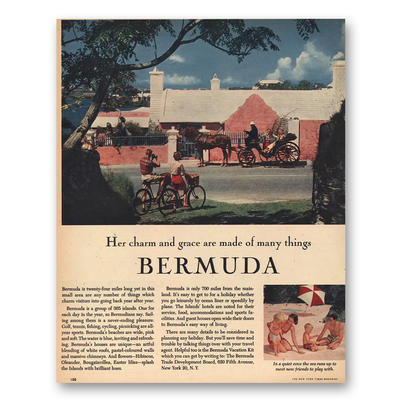 1957 Bermuda Her Charm and Grace Vintage Magazine Print Ad