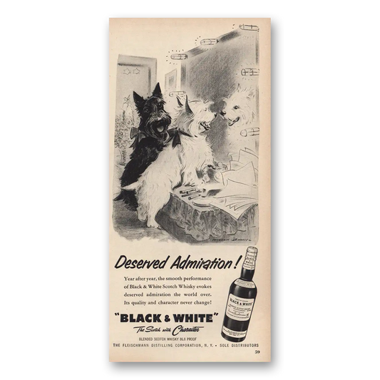 1957 Black and White Scotch Deserved Admiration Vintage Magazine Print Ad