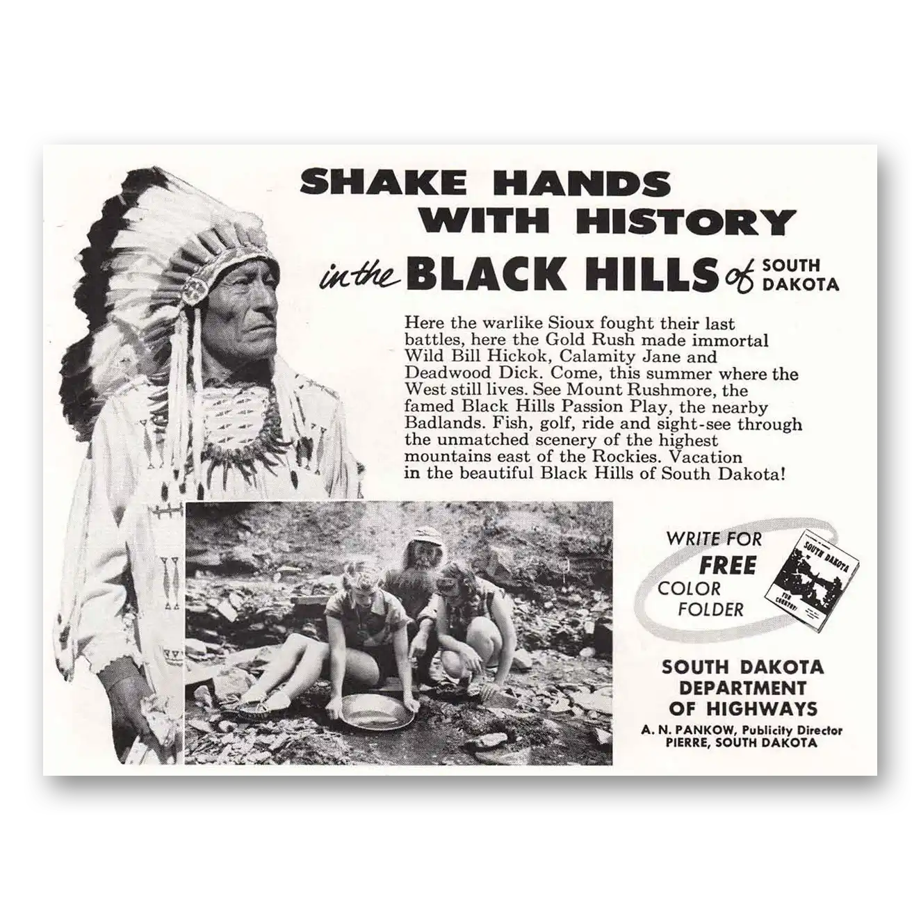 1957 South Dakota Shake Hands With History Vintage Magazine Print Ad