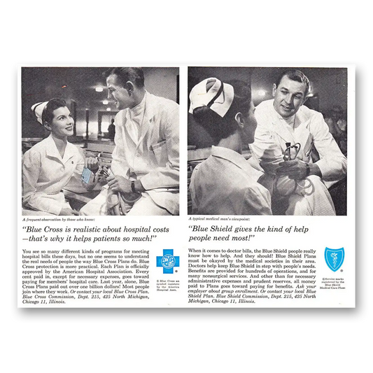 1957 Blue Cross Insurance Realistic About Hospital Costs Vintage Magazine Print Ad