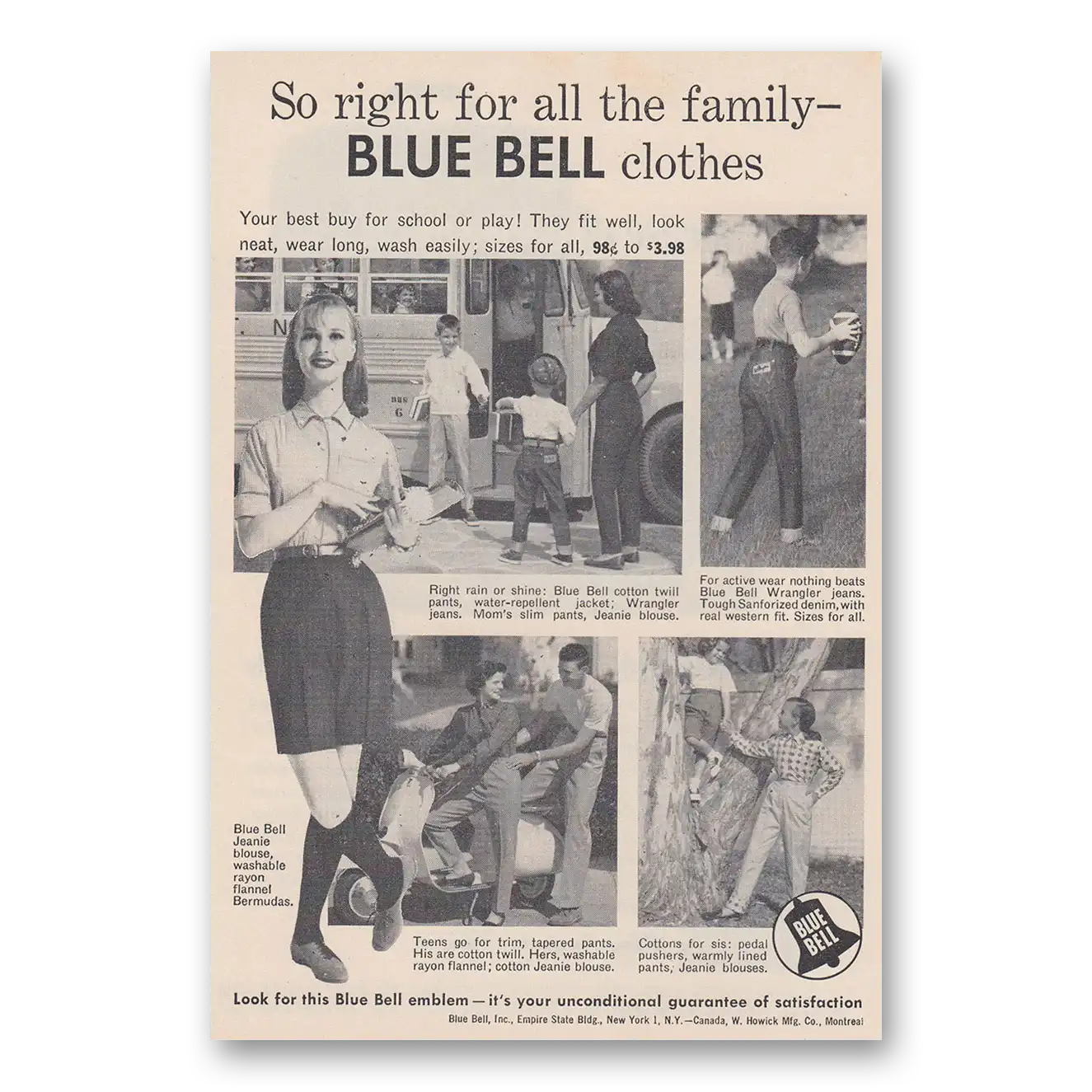 1957 Blue Bell Clothes So Right for All the Family Vintage Magazine Print Ad