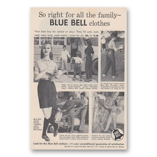 1957 Blue Bell Clothes So Right for All the Family Vintage Magazine Print Ad