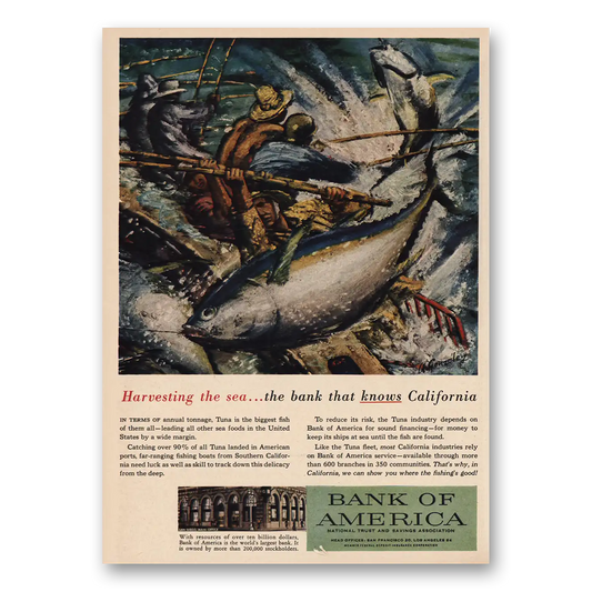 1957 Bank of America Harvesting the Sea California Vintage Magazine Print Ad