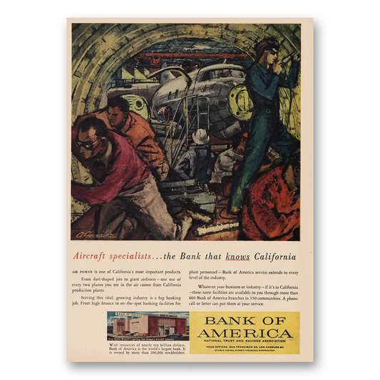 1957 Bank of America Aircraft Specialists Vintage Magazine Print Ad