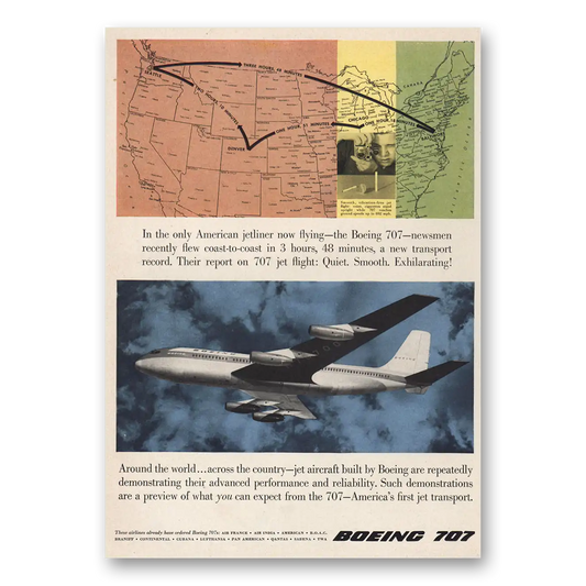 1957 Boeing 707 Only American Jetliner Now Flying Vintage Magazine Print Ad