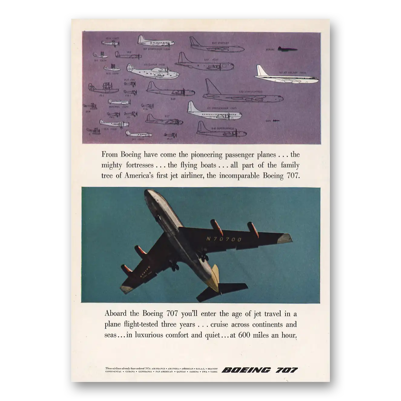 1957 Boeing 707 Pioneering Passenger Planes Vintage Magazine Print Ad