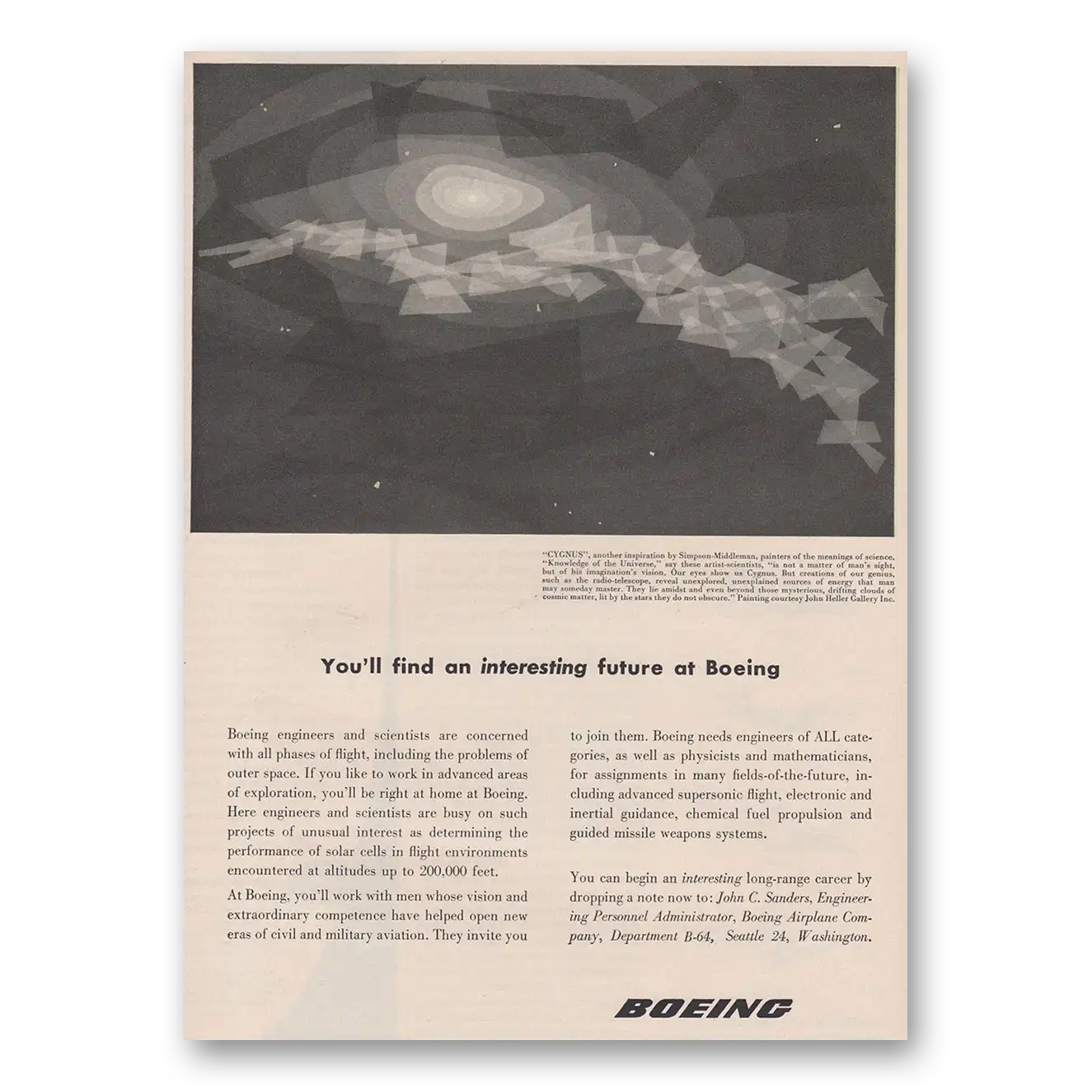 1957 Boeing Find an Interesting Future Vintage Magazine Print Ad