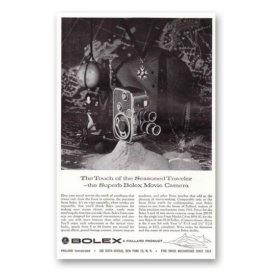 1957 Bolex Movie Camera Movie Cameras Seasoned Traveler Vintage Magazine Print Ad