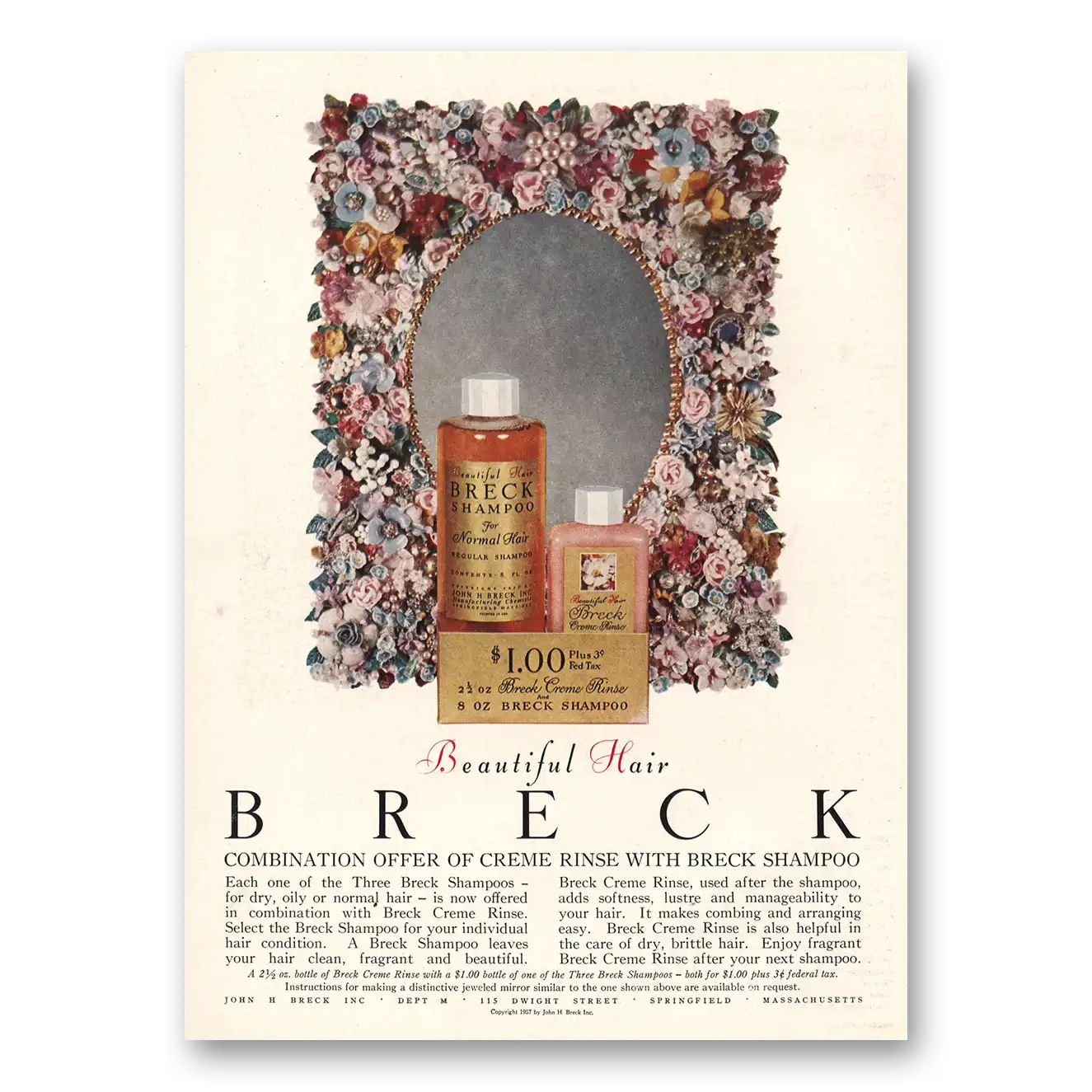 1957 Breck Shampoo Beautiful Hair Vintage Magazine Print Ad