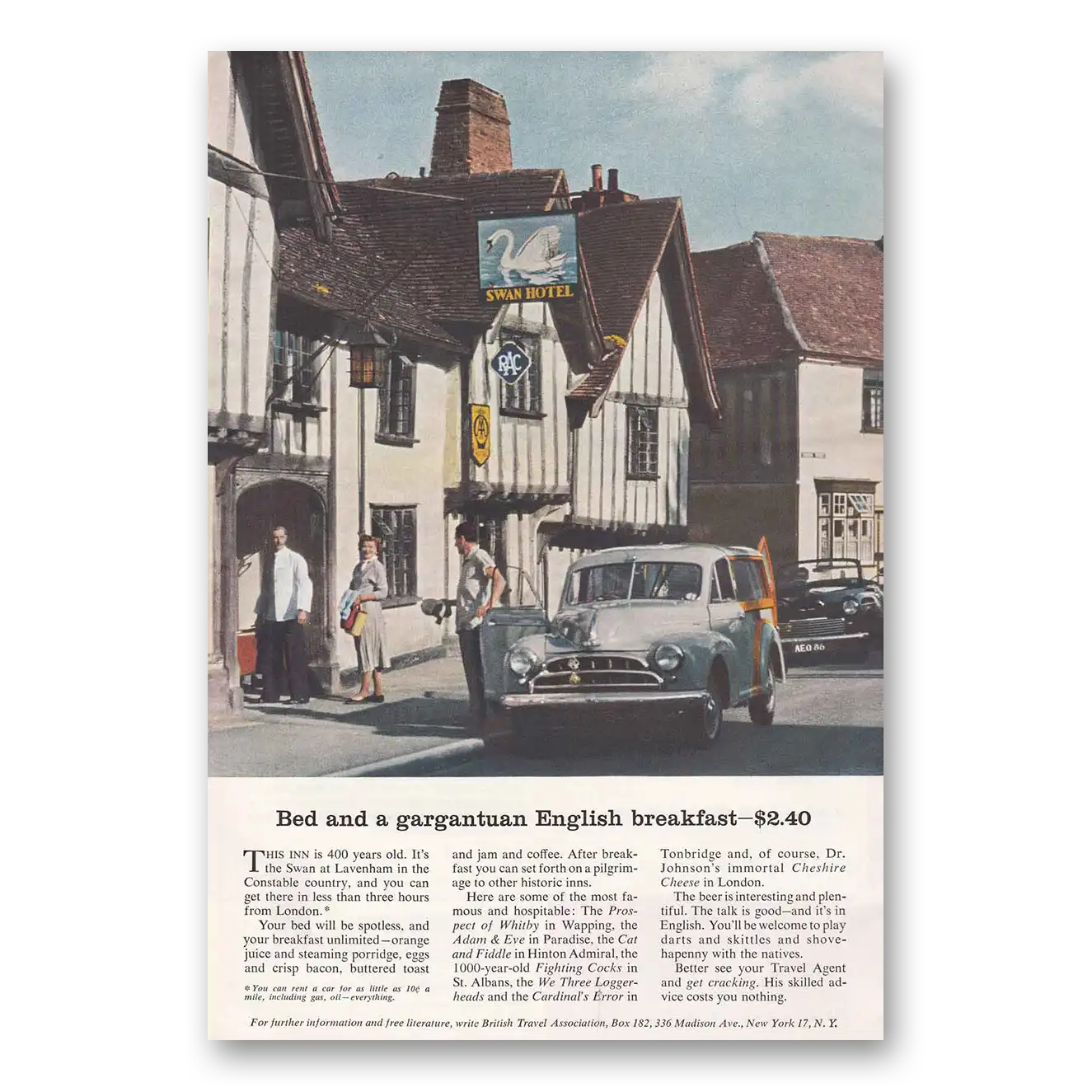 1957 Britain Swan Hotel Vintage Magazine Print Ad