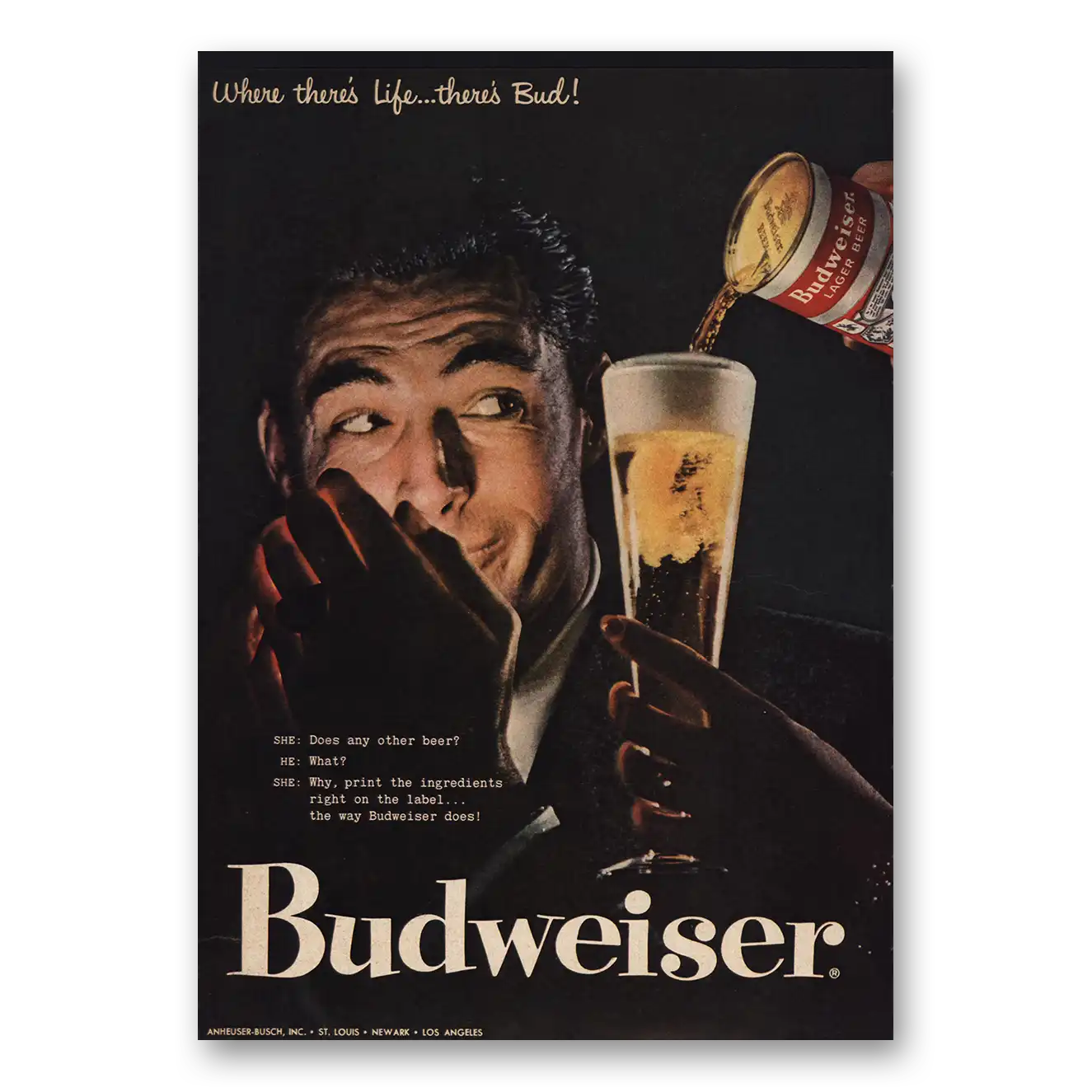 1957 Budweiser Beer Where Theres Life Vintage Magazine Print Ad