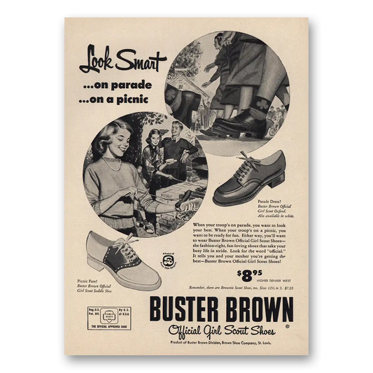 1957 Buster Brown Official Girl Scout Shoes Vintage Magazine Print Ad