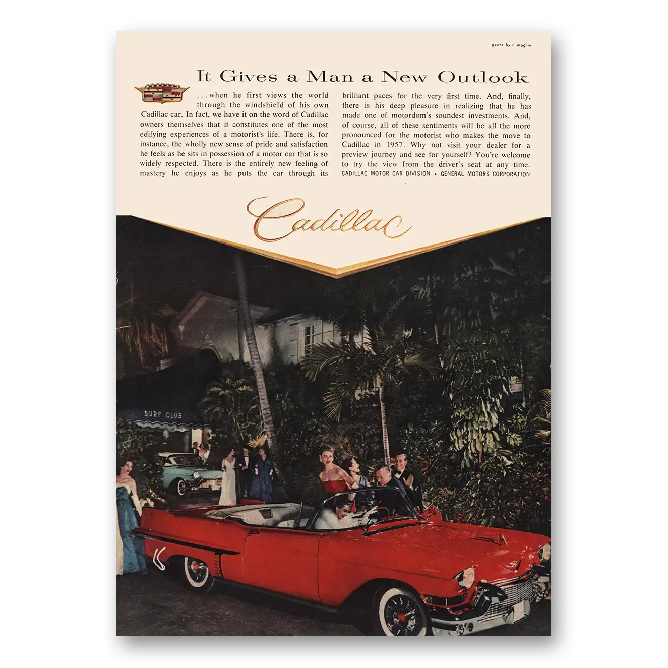1957 Cadillac Gives Man New Outlook Vintage Magazine Print Ad
