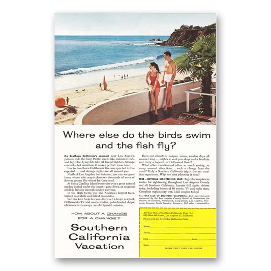 1957 Southern California Birds Swim Fish Fly Vintage Magazine Print Ad