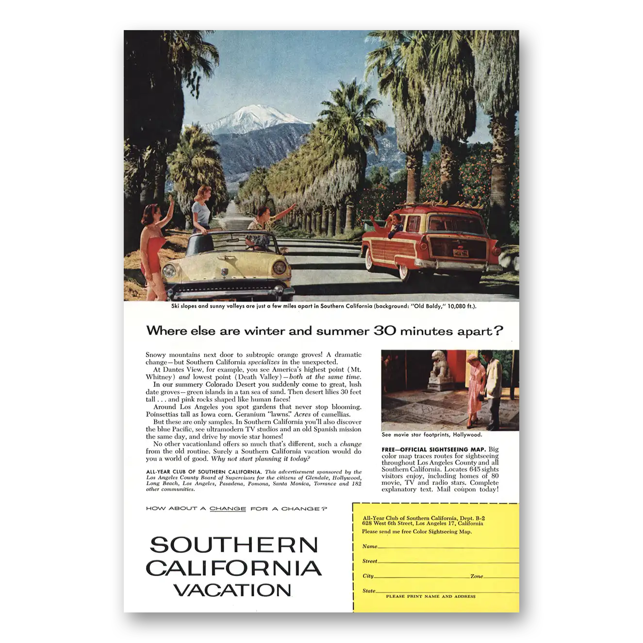 1957 Southern California Old Baldy Vintage Magazine Print Ad