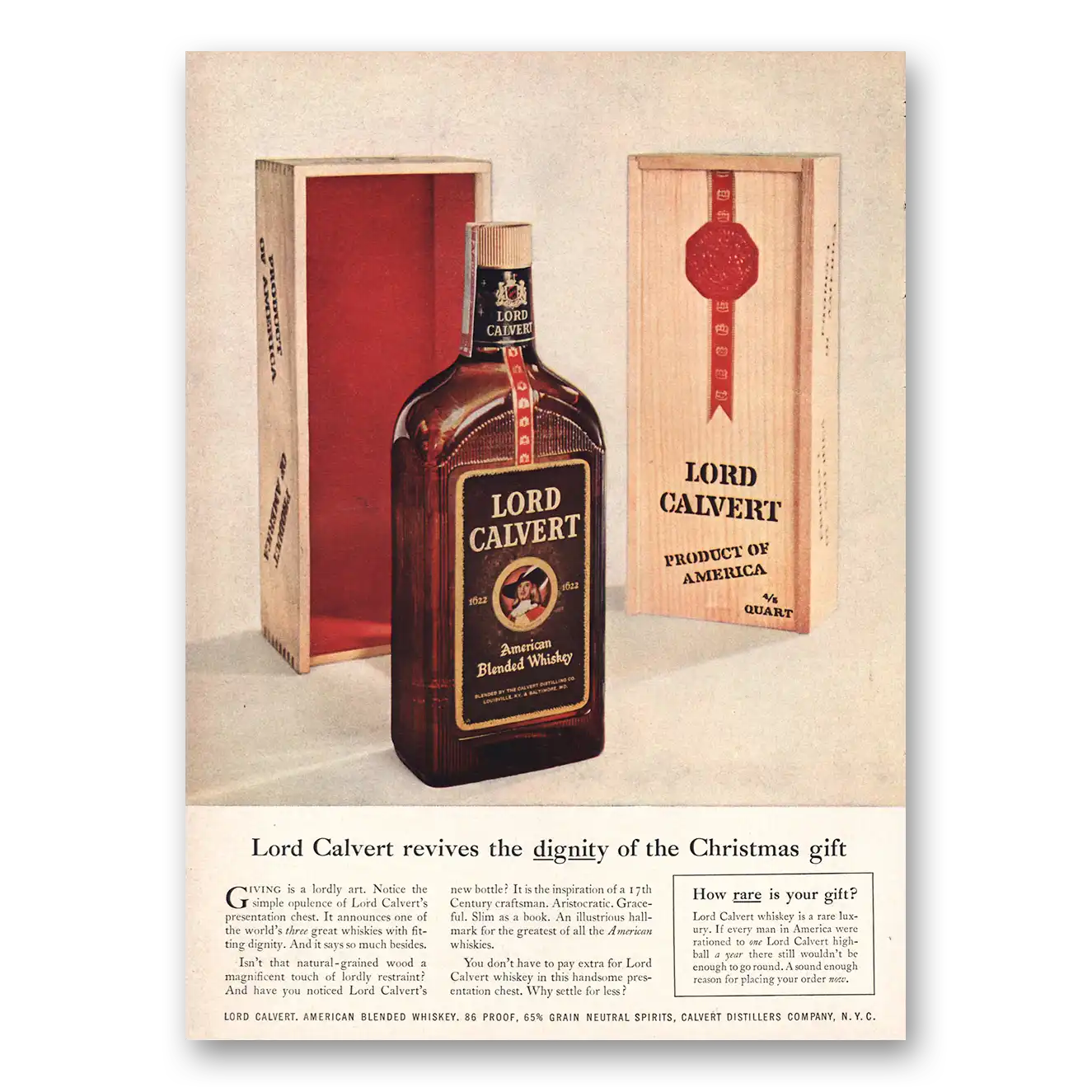 1957 Lord Calvert Whiskey Revives Dignity Christmas Gift Vintage Magazine Print Ad