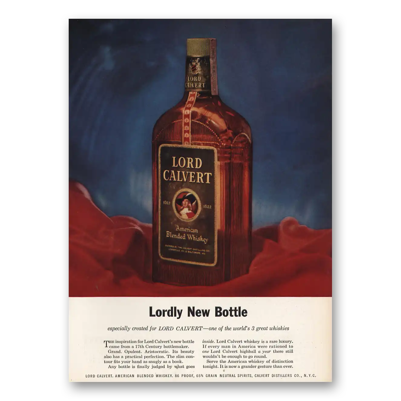 1957 Lord Calvert Whiskey Lordly New Bottle Vintage Magazine Print Ad