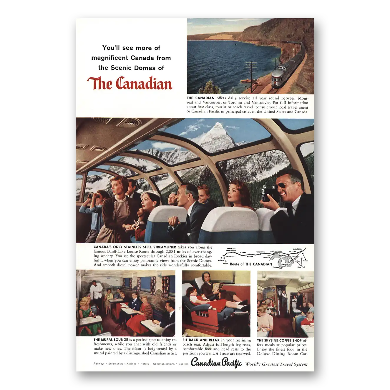 1957 Canadian Pacific Canadian Scenic Domes Vintage Magazine Print Ad